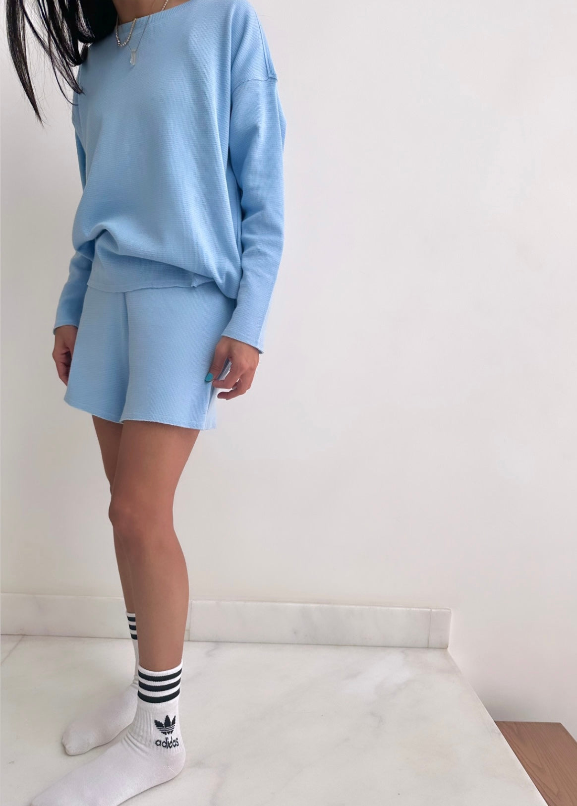 The Superchyll Waffle Shorts Set in Winter Blue