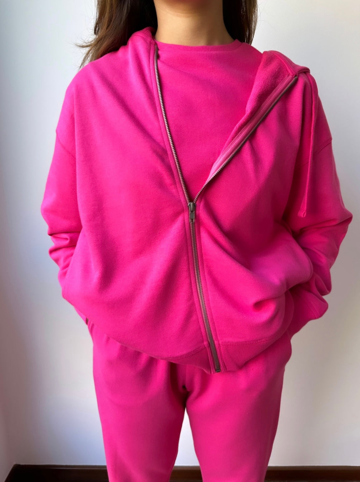 The Zipped Hoodie in Vivid Pink